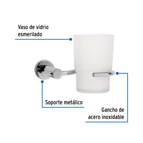 49668 - Portavaso cepillero cromo con vaso de vidrio, Foset Element