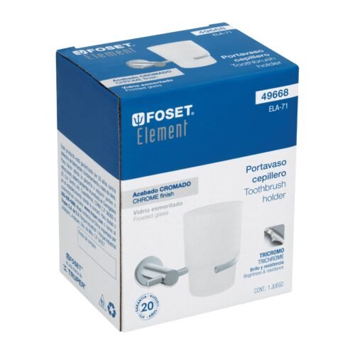49668 - Portavaso cepillero cromo con vaso de vidrio, Foset Element