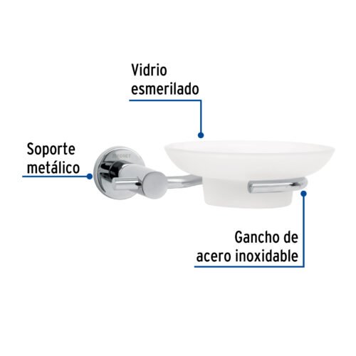49669 - Jabonera metálica cromo con plato de vidrio, Foset Element