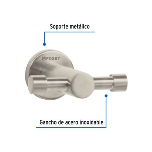 49673 - Gancho doble metálico satín para toallas, Foset Element