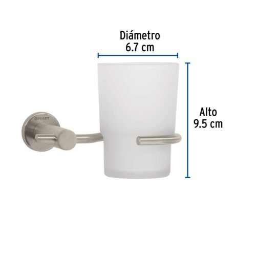 496742 49674 - Portavaso cepillero satín con vaso de vidrio, Foset Element