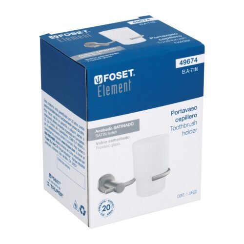 496743 49674 - Portavaso cepillero satín con vaso de vidrio, Foset Element