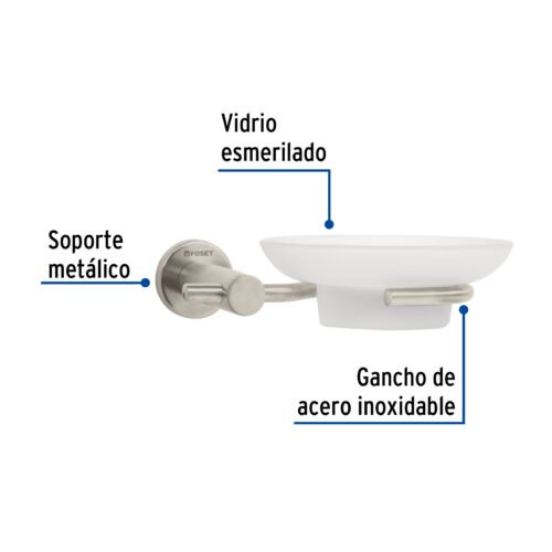 496751 49675 - Jabonera metálica satín con plato de vidrio, Foset Element