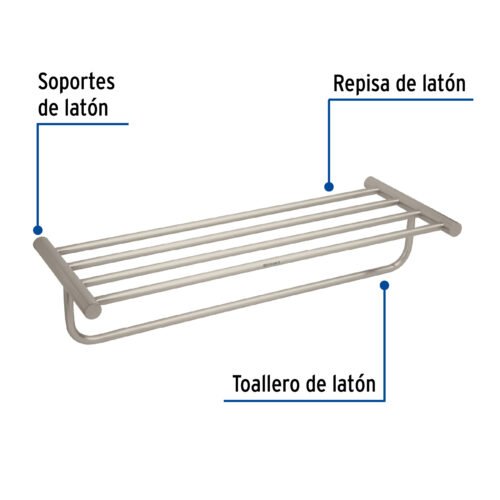 496801 49680 - Repisa de latón portatoalla en acabado satín, Foset Element