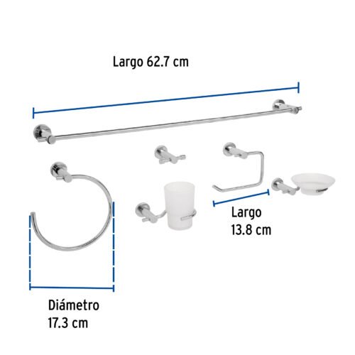 496812 49681 - Juego de 6 accesorios para baño acabado cromo, Foset Element