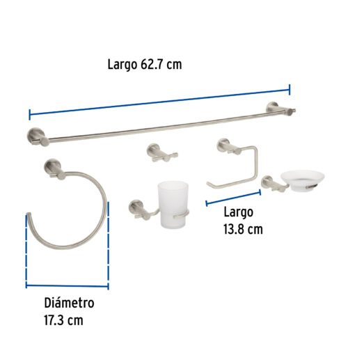 496822 49682 - Juego de 6 accesorios para baño acabado satín, Foset Element