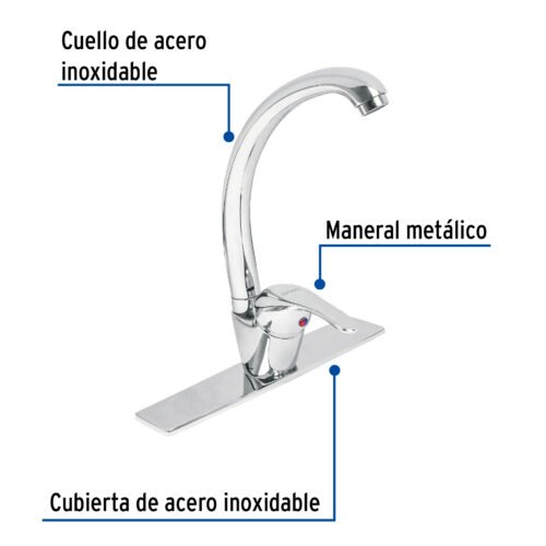 49684 - Monomando fregadero cromo, cuello curvo, AQUA