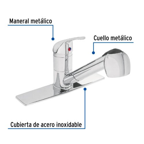 496852 49685 - Monomando fregadero cromo, cuello extraíble, AQUA