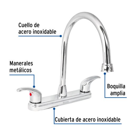 49687 - Mezcladora fregadero 8" cromo, cuello largo, palanca, AQUA