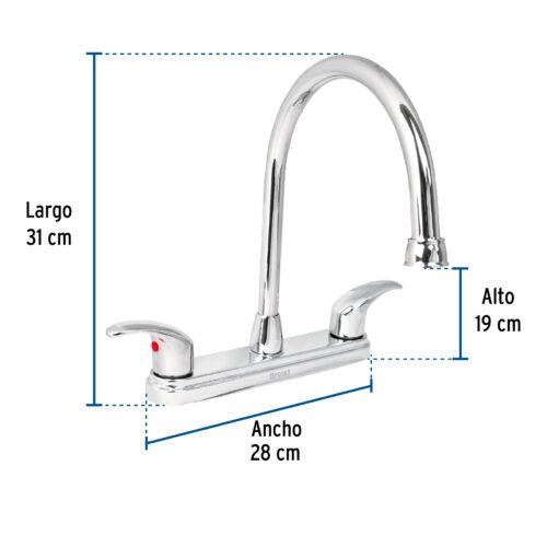 49687 - Mezcladora fregadero 8" cromo, cuello largo, palanca, AQUA