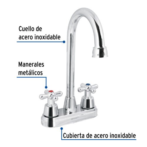 49690 - Mezcladora lavabo 4" cromo, tipo bar, cruceta, AQUA