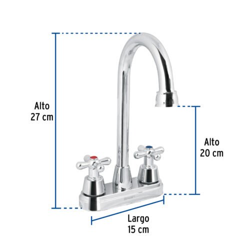 49690 - Mezcladora lavabo 4" cromo, tipo bar, cruceta, AQUA