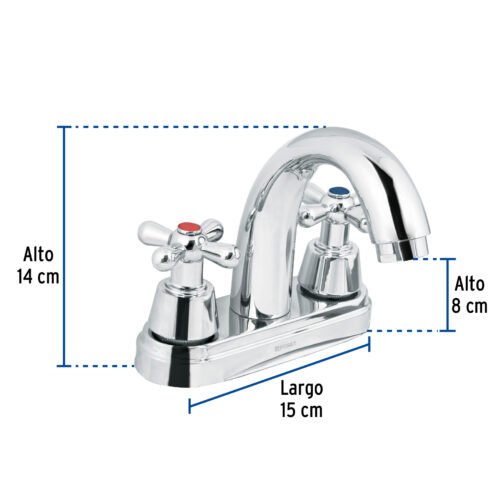 49692 - Mezcladora lavabo 4" cromo, nariz curva, cruceta, AQUA