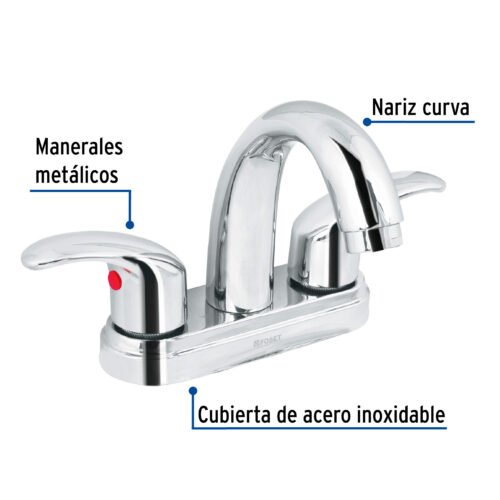 49693 - Mezcladora lavabo 4" cromo, nariz curva, palanca, AQUA