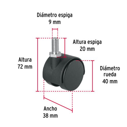 49696 - Rodaja tipo yoyo de 40 mm con espiga roscada, FIERO