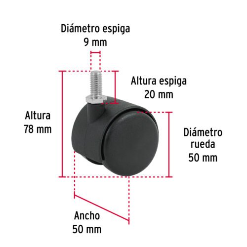 49697 - Rodaja tipo yoyo de 50 mm con espiga roscada, FIERO