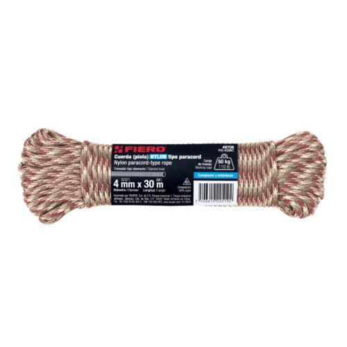 497063 49706 - Piola de nylon paracord de 4mm x 30m camo, madeja, FIERO