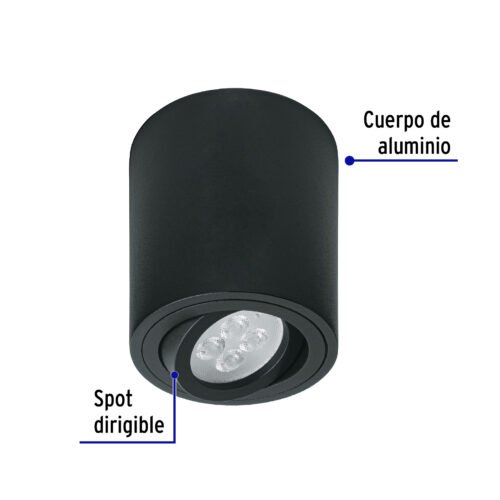 49717 - Luminario de sobreponer con spot dirigible, redondo, negro