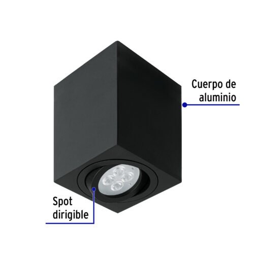 497191 49719 - Luminario de sobreponer c/spot dirigible, cuadrado, negro