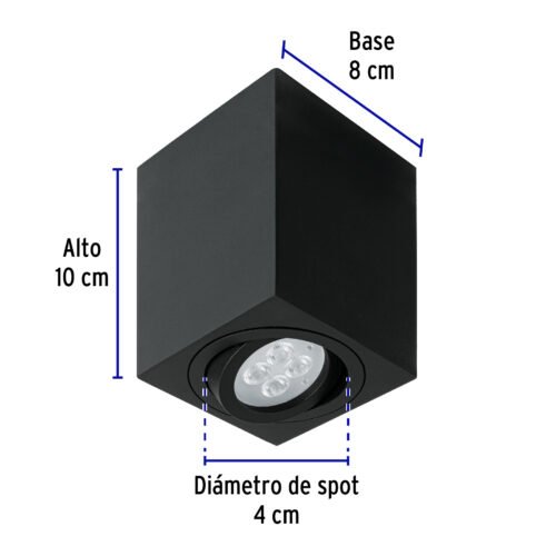 497192 49719 - Luminario de sobreponer c/spot dirigible, cuadrado, negro