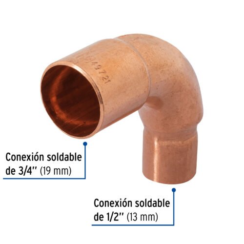 49721 - Codo 90° reducción de cobre de 3/4" x 1/2", FOSET