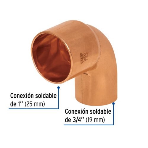 49723 - Codo 90° reducción de cobre de 1" x 3/4", FOSET