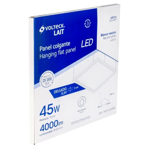 49724 - Panel delgado colgante de LED 45 W 60 x 60 cm luz neutra