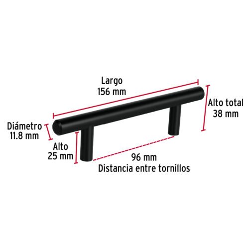 497312 49731 - Jaladera de acero, 96mm, línea Cilindro, negro, HERMEX
