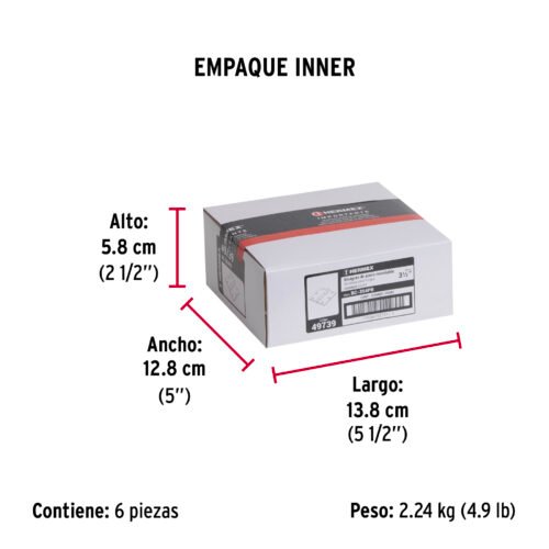 49739 - Bolsa c/2 bisagras cuadradas 3-1/2", plana,acero inox,HERMEX