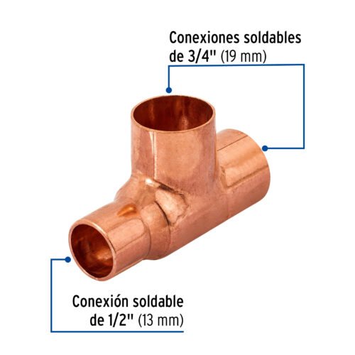 49743 - Tee reducida de cobre 3/4" x 1/2" x 3/4", FOSET