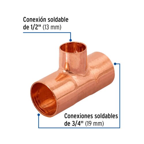 49744 - Tee reducida de cobre 3/4" x 3/4" x 1/2", FOSET