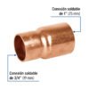 49758 - Reducción bushing de cobre, 1 x 3/4", FOSET
