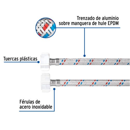 497681 49768 - Manguera p/WC, aluminio, 1/2"x7/8", 35cm, plást/plást, Basic