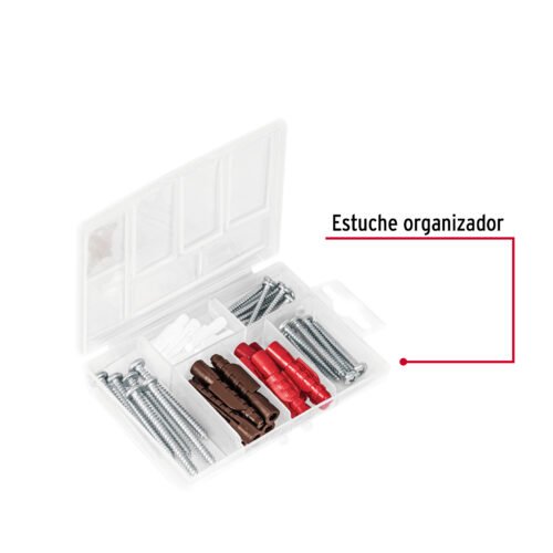 49770 - Estuche 26 taquetes 3/16", 1/4", 5/16", c/pijas #6, #8, #10