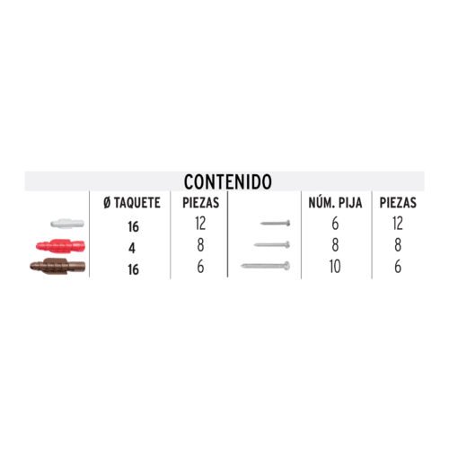 49770 - Estuche 26 taquetes 3/16", 1/4", 5/16", c/pijas #6, #8, #10