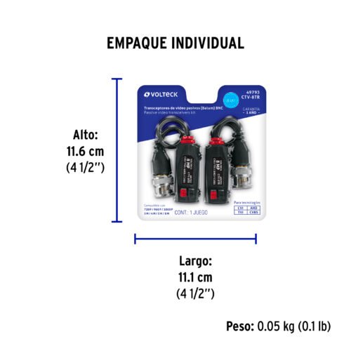 49793 - Par de Transceptores Pasivos Video Balun, hasta 8MP, Volteck