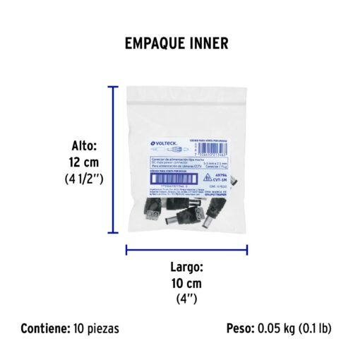 49794 - Conector de energía para CCTV tipo macho, Volteck