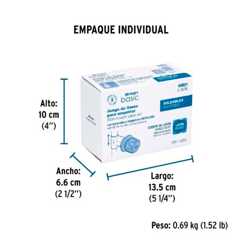 49801 - Juego llaves empotrar soldables, maneral metálico, Basic