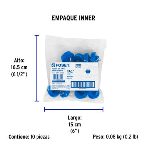 49815 - Tapón de PVC para lavabo, 26 a 35 mm, Foset