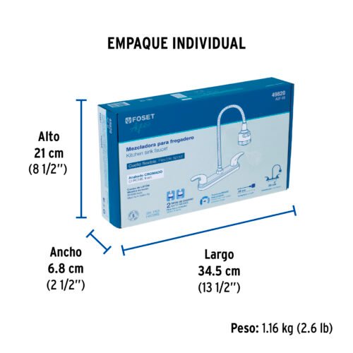 49820 - Mezcladora fregadero 8" cromo, cuello flexible, palanca,AQUA