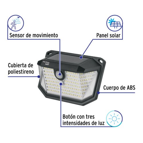 498271 49827 - Luminario Solar LED 3 W con sensor de movimiento, VOLTECK