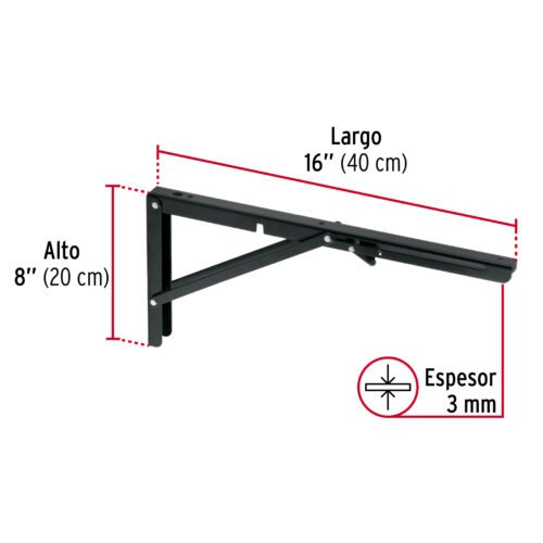 498292 49829 - Ménsula plegable de acero negra 8" x 16", FIERO