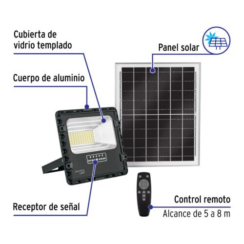 498351 49835 - Reflector Led 60 W con panel solar, luz de día, Volteck
