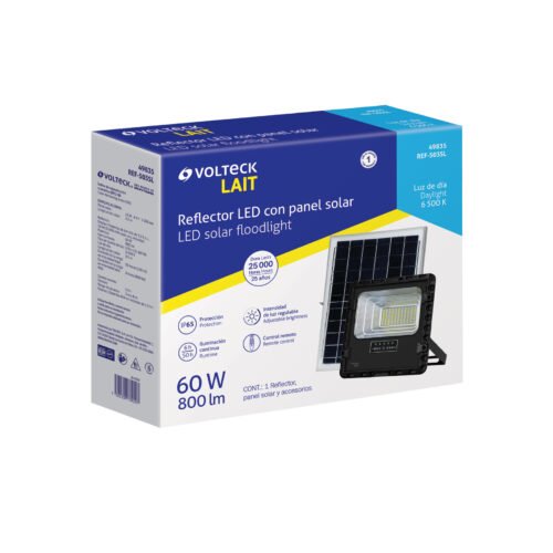 498354 49835 - Reflector Led 60 W con panel solar, luz de día, Volteck
