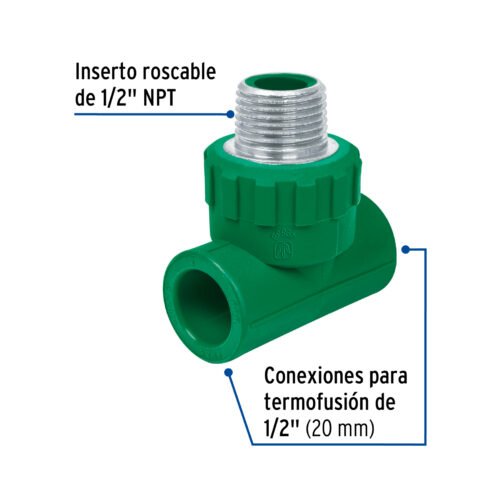 49838 - Tee macho de PPR 1/2" con inserto metálico, Foset