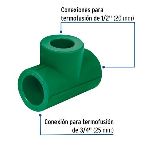 49843 - Tee reducida de PPR 3/4" x 1/2" x 1/2", Foset
