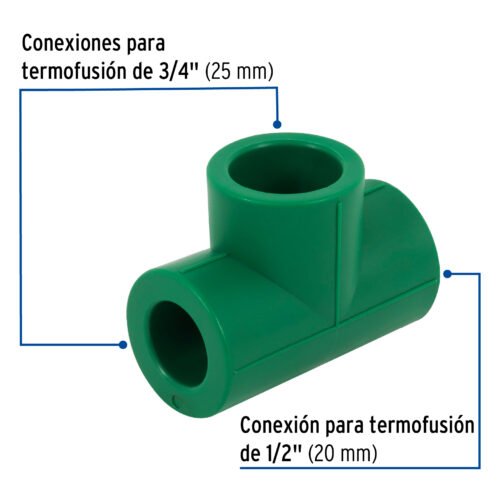 49845 - Tee reducida de PPR 3/4" x 1/2" x 3/4", Foset