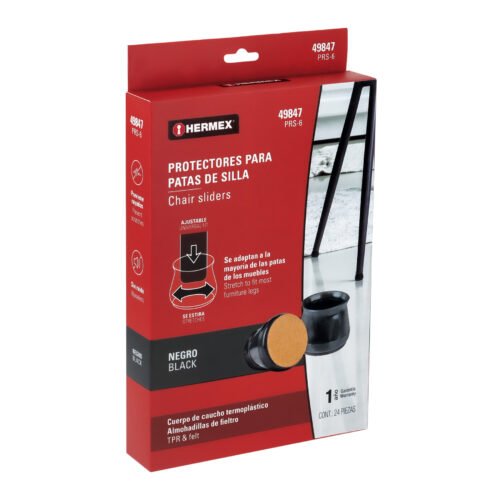 49847 - Caja con 24 protectores para patas de silla, negro