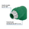 49856 - Codo 90° PPR,  3/4", rosca macho con inserto metálico, Foset