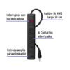 49859 - Multicontacto 16 AWG doméstico con 6 entradas, negro Volteck